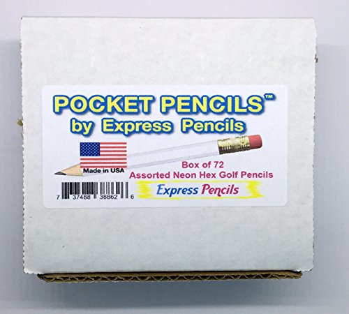 Half Pencils with Eraser - Golf, Classroom, Pew, Short, Mini, Small. Church, Non Toxic - Hexagon, Sharpened, 2 Pencil, Color - (Assorted Neon Colors), (Box of 72) 1/2 Gross Golf Pocket Pencil