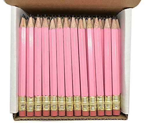 Half Pencils with Eraser - Golf, Classroom, Pew, Short, Mini - Hexagon, Sharpened, Non Toxic, 2 Pencil, Color - Pastel Pink, (Box of 48) Golf Pocket Pencils