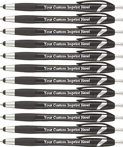 Personalized Pen w Stylus - The Glide -Click action - Custom - Black writing ink - Printed Name pens - Imprinted with Your Logo/Message - FREE PERZONALIZATION - 12 Pens/Box - Express Pencils (Black)