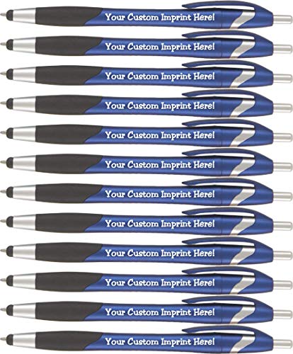 Personalized Pen w Stylus - The Glide -Click action - Custom - Black writing ink - Printed Name pens - Imprinted with Your Logo/Message - FREE PERZONALIZATION - 12 Pens/Box - Express Pencils (Black)