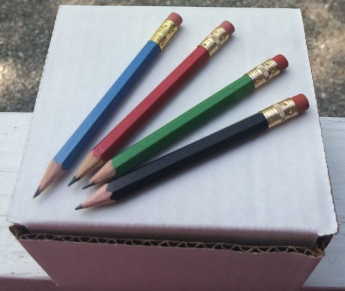 Half Pencils with Eraser - Golf, Classroom, Pew - Hexagon, Sharpened, 2 Pencil, Box of 72. Four Assorted Colors -Red, Blue, Green and Black