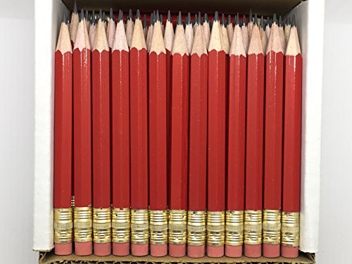 Half Pencils with Eraser - Golf, Classroom, Events, School, Pew, Short, Mini, Small, Non Toxic - Hexagon, Sharpened, 2 Pencil (Color - Red, Box of 48) Golf Pocket Pencils