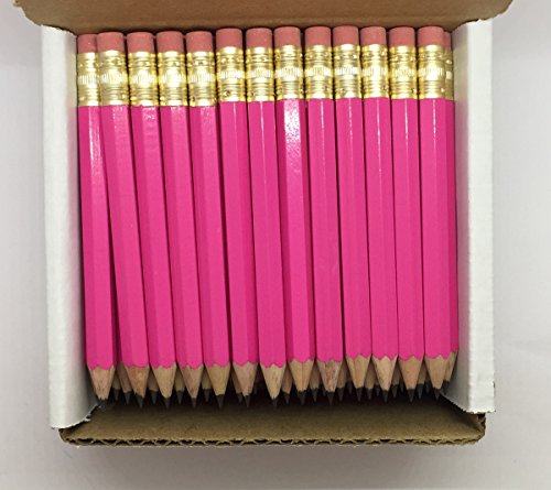 Half Pencils with Eraser - Golf, Classroom, Pew, Short, Mini - Hexagon, Sharpened, Non Toxic, 2 Pencil, Color - Deep Pink, (Box of 48) Golf Pocket Pencils by Express Pencils