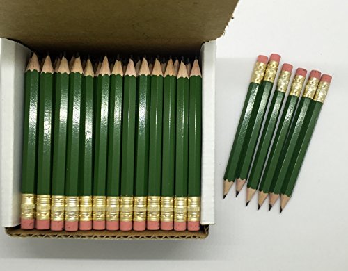 Half Pencils with Eraser - Golf, Classroom, Pew, Short, Mini, Non Toxic- Hexagon, Sharpened, 2 Pencil, Color - Army Green, Box of 72 (half gross) Golf Pocket Pencils