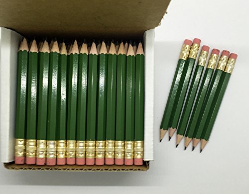 Half Pencils with Eraser - Golf, Classroom, Pew, Short, Mini, Non Toxic- Hexagon, Sharpened, 2 Pencil, Color - Army Green, Box of 144 (gross) Golf Pocket Pencils