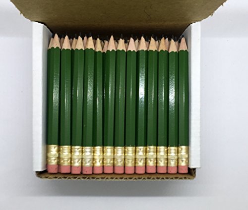 Half Pencils with Eraser - Golf, Classroom, Pew, Short, Mini, Non Toxic- Hexagon, Sharpened, 2 Pencil, Color - Army Green, Box of 144 (gross) Golf Pocket Pencils