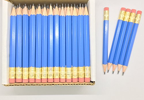 Half Pencils with Eraser - Golf, Classroom, Pew, Short, Mini, Non Toxic - Hexagon, Sharpened, 2 Pencil, Color - Blue, Box of 72 (half gross) Blue Golf Pocket Pencils