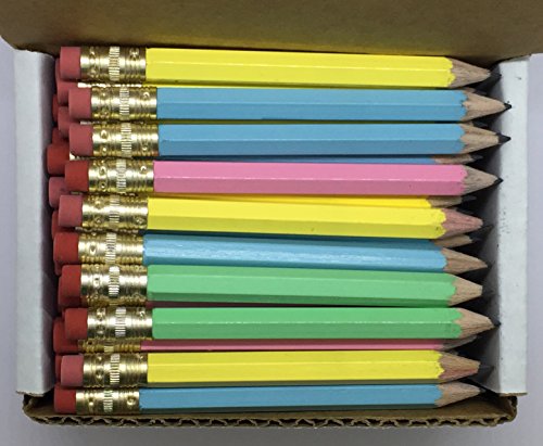 Half Pencils with Eraser - Golf, Classroom, Pew, Short, Mini - Hexagon, Sharpened, Non Toxic, 2 Pencil, Color - Assorted Pastels, (Box of 48) Golf Pocket Pencils by Express Pencils