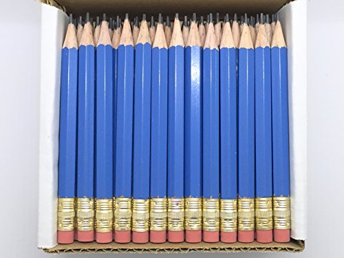 Half Pencils with Eraser - Golf, Classroom, Pew, Short, Mini, Non Toxic - Hexagon, Sharpened, 2 Pencil, Color - Blue, Box of 72 (half gross) Blue Golf Pocket Pencils