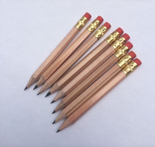 Half Pencils with Eraser - Golf, Classroom, Pew, Short, Mini, Non Toxic, Wooden, Hexagon, Sharpened, 2 Pencil, Color - Natural Wood, Box of 72, (Half Gross) Golf Pocket Pencils TM