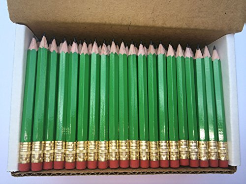 Half Pencils with Eraser - Golf, Classroom, Pew, Short, Mini, Non Toxic- Hexagon, Sharpened, 2 Pencil, Color - Green, Box of 72 (half gross) Golf Pocket Pencils