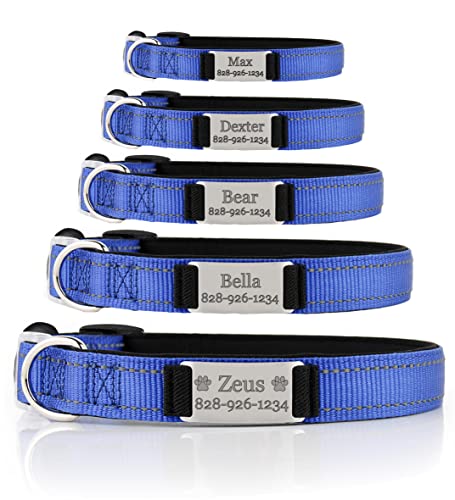 Personalized Dog Collar Custom Engraved ID Tags with Reflective Material Small Medium or Large Size with Name Plate