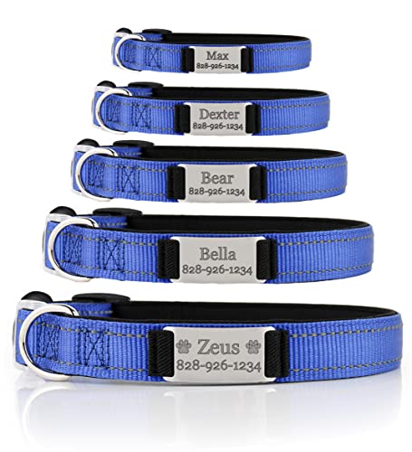 Personalized Dog Collar - Custom Engraved ID Tags with Reflective Material - Small Medium or Large Size with Name Plate