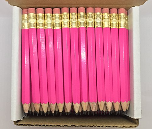Half Pencils with Eraser - Golf, Classroom, Pew, Short, Mini - Hexagon, Sharpened, Non Toxic, 2 Pencil, Color - Deep Pink, (Box of 48) Golf Pocket Pencils by Express Pencils