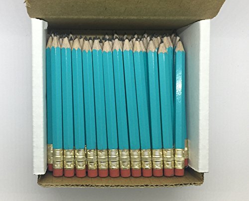 Half Pencils with Eraser - Golf, Classroom, Pew, Short, Mini - Hexagon, Sharpened, Non Toxic, 2 Pencil, Color - Light Turquoise, (Box of 144) Golf Pocket Pencils from Express Pencils