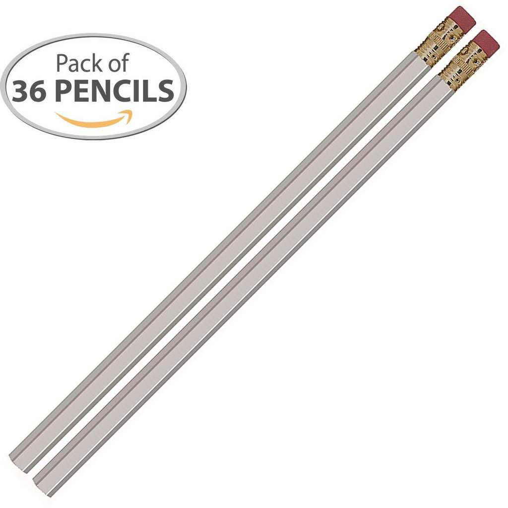 Silver Hexagon #2 Pencil, Eraser. 36 Pack. Express Pencils