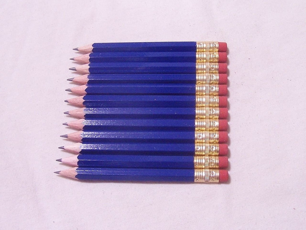 Golf Pencils with Eraser - Half, Classroom, Pew, Short, Mini, Small, Non Toxic - Hexagon, Sharpened, 2 Pencil, Color - Royal Blue, Pkg of 36 Pocket Pencils