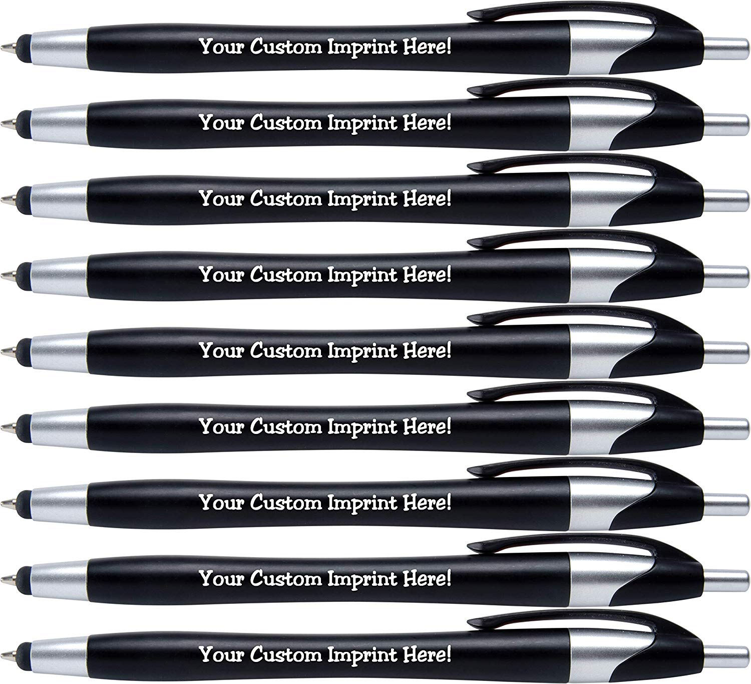 Personalized Pens With Stylus - Custom Engraved Name Or Logo, 10 Pack, Black Ink